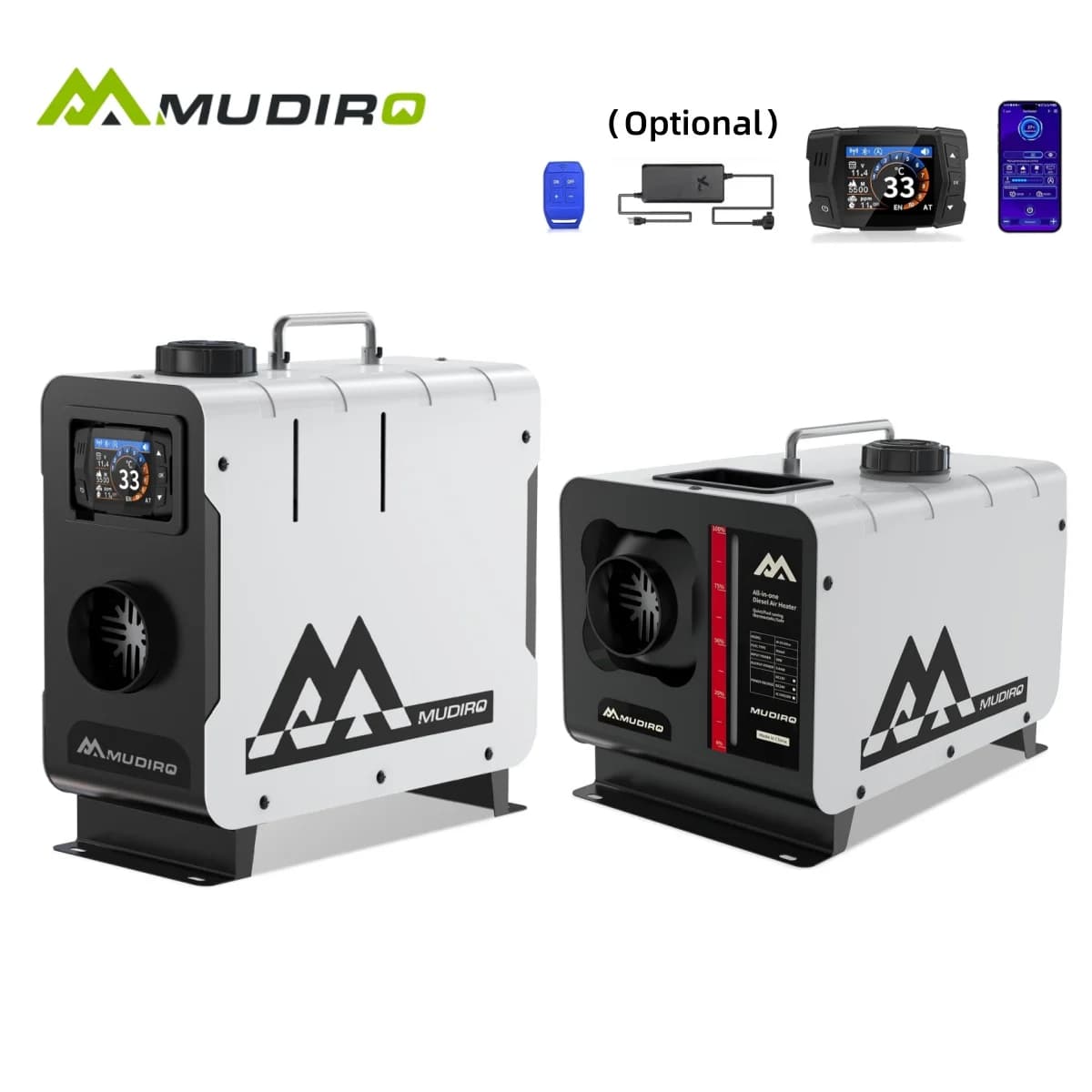 12V/24V/240V Mudiro 8KW Diesel Heater with CO Protection (Auto Shut-off & Alarm), Thermostat, TFT Display- for Camping, RV, Tent