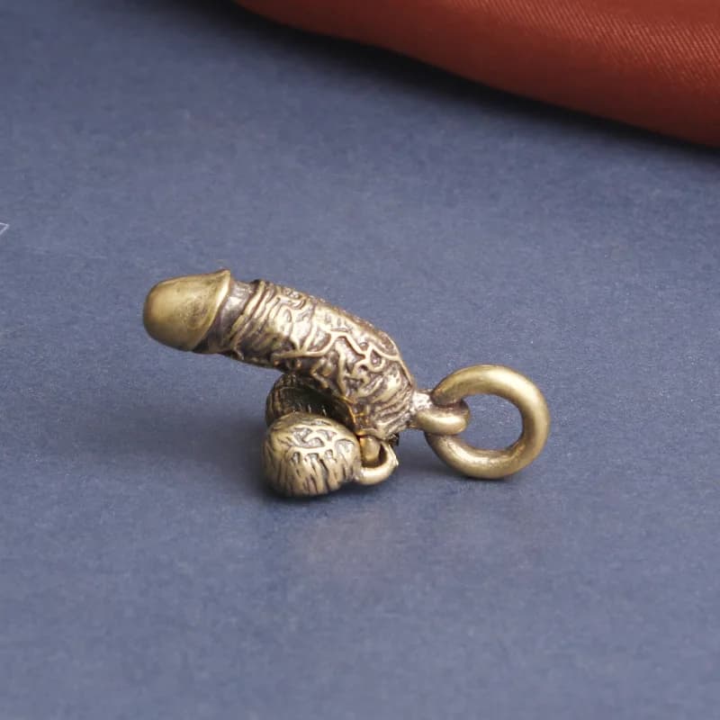 Brass Man Penis Pendant for Keychains Mini Male Genitalia Shaped Sculpture Statues Car Keyring Hanging Jewelry Funny Gifts