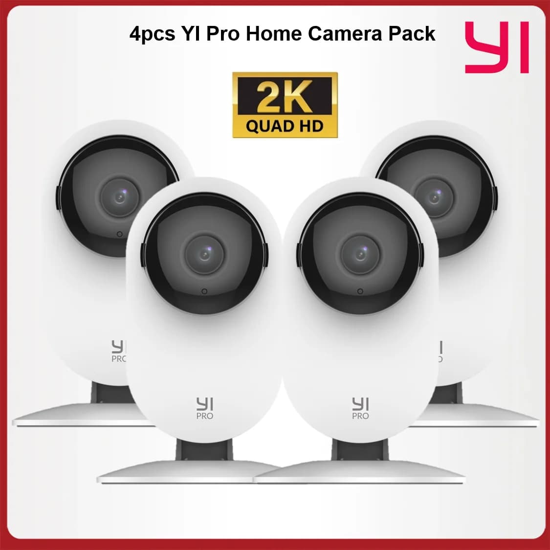 2K Security Camera Kit 1/2/4pcs YI Pro, Indoor Cameras with Smart Detection, Phone App for Baby Pet Monitoring