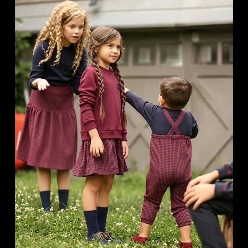 Ali Co AW26 gingham maroon collection sweat dress high quality cotton  kids family matching bro and sis clothing