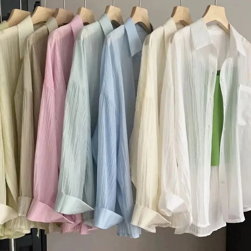 Women's Summer Sun Protection Shirts Casual Loose with Pocket Chiffon Blouses Female Korean Chic Thin Breathable Slimming Shirt