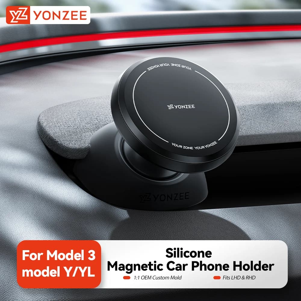 YZ for Tesla Car Phone Holder Model Y YL Juniper 3 Highland LHD RHD Silicone Magnetic Mount for iPhone Samsung Accessory MagSafe
