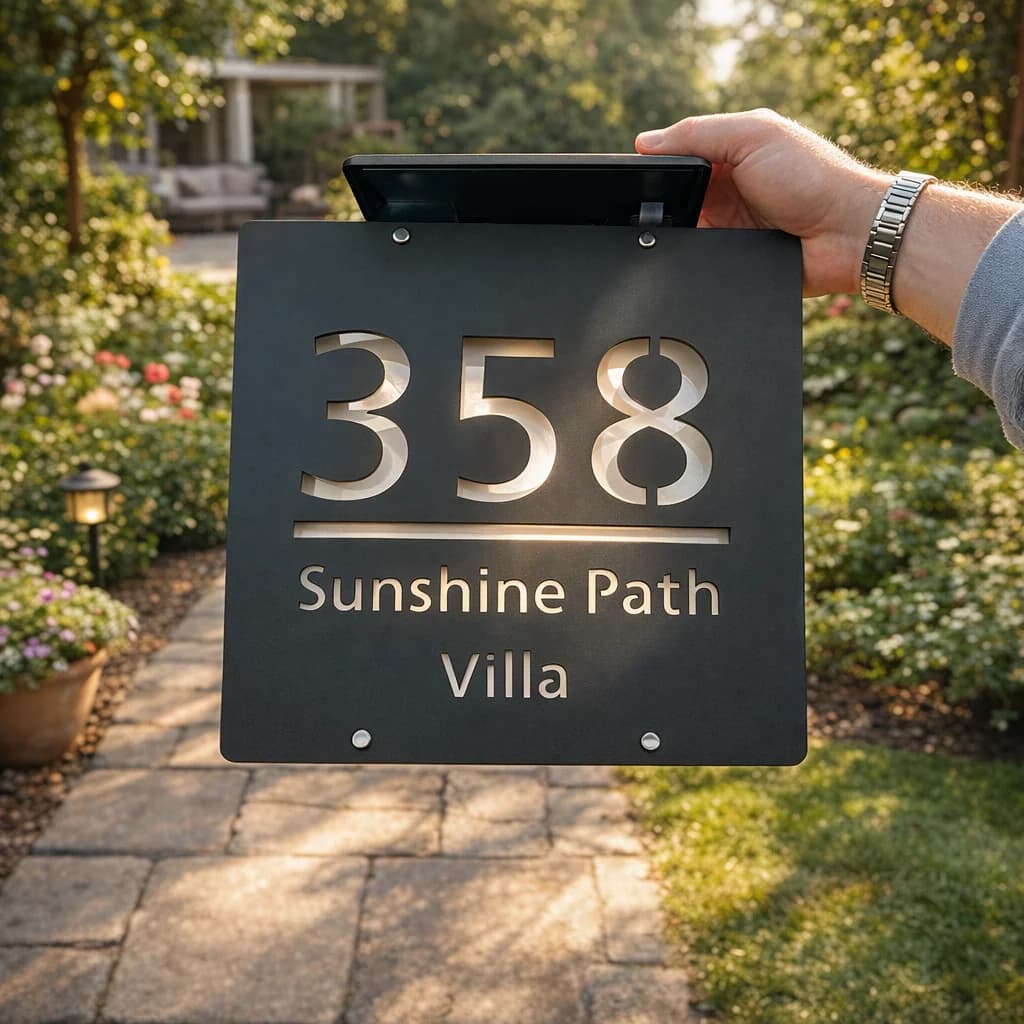 Custom Solar LED House Number Sign Personalized Acrylic 3D Address Plaque Outdoor Waterproof Door Wall Lighted Family Name Sign