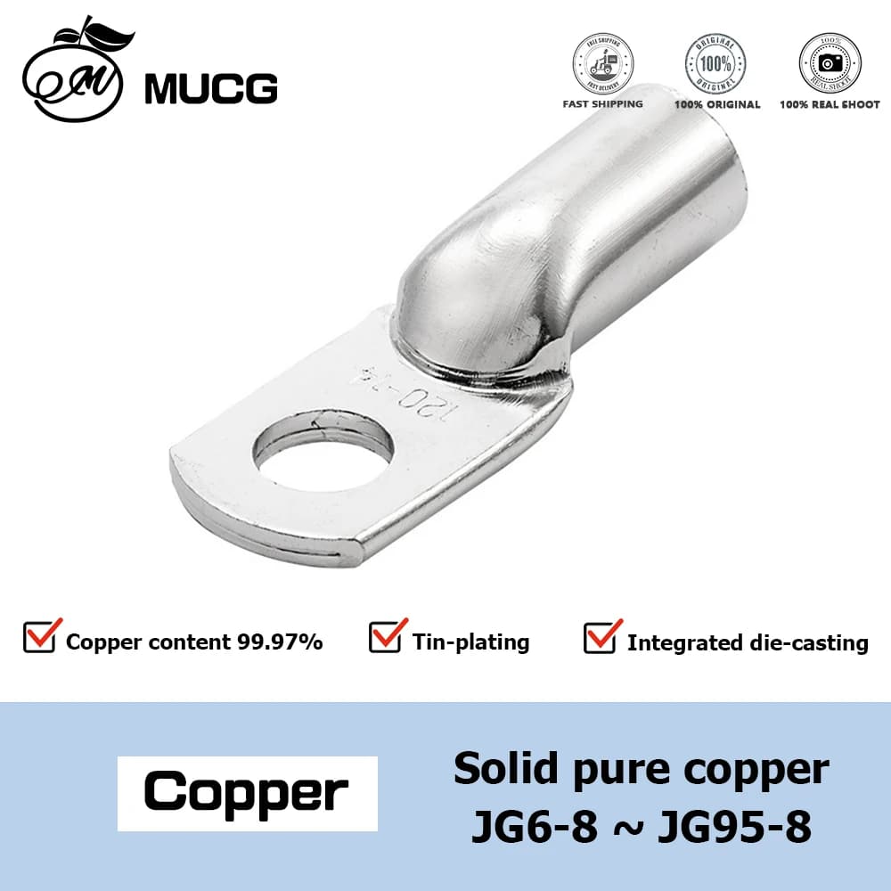 JG Copper Terminal Crimp Terminal Ring Lug Tin Plated Terminal For Connection Electric Cable Power M6 M8 M10 M12 Solid Connector