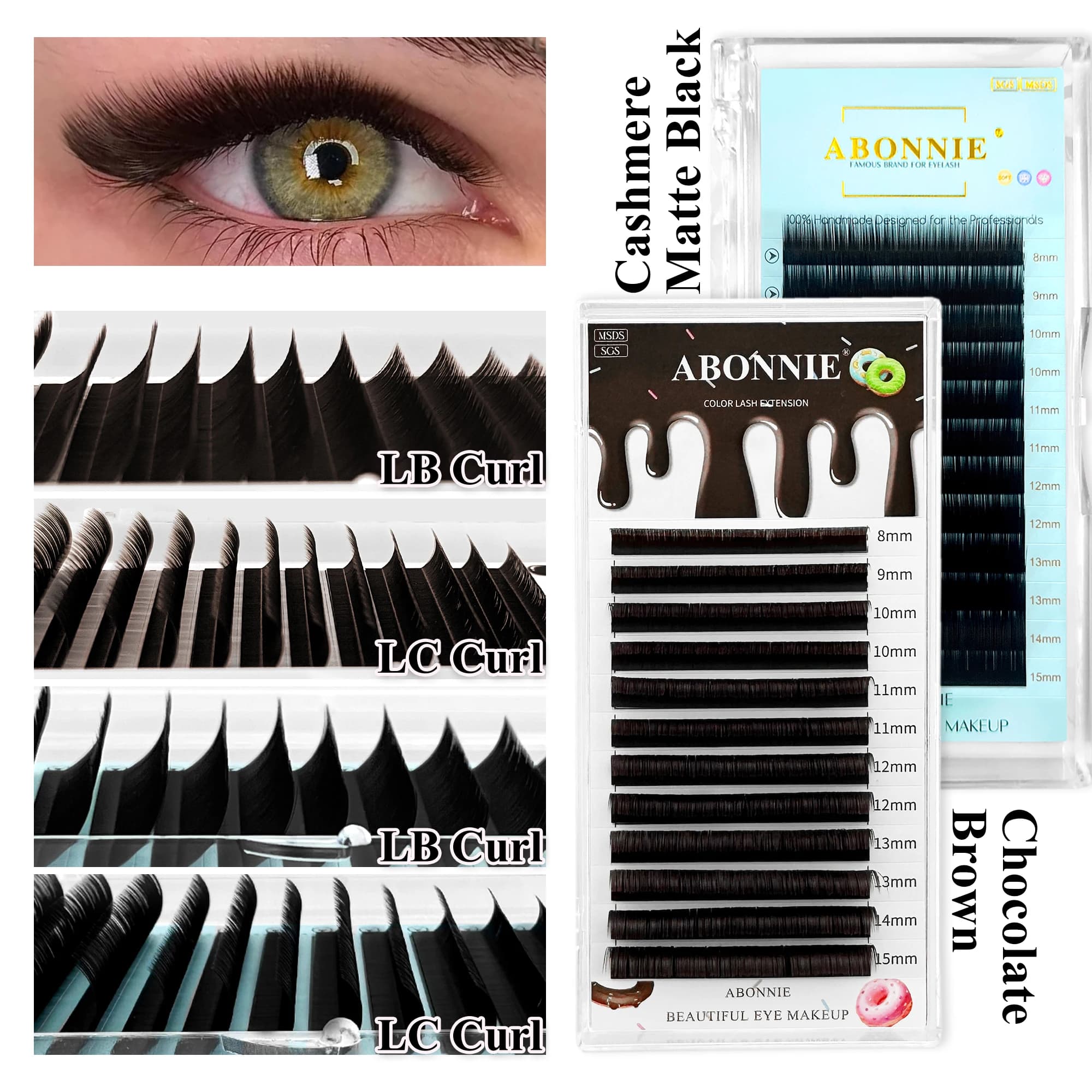 Abonnie LB LC Curl Brown False Eyelashes Faux Mink Soft Easy Fan Black Individual Lashes Light Classic Russian Volume Lashes