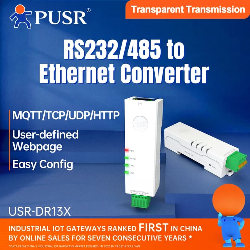 PUSR Din Rail RS485 RS232 to Ethernet Converter Serial Server MQTT/HTTP Modbus RTU to TCP Gateway Edge Computing USR-DR132/134