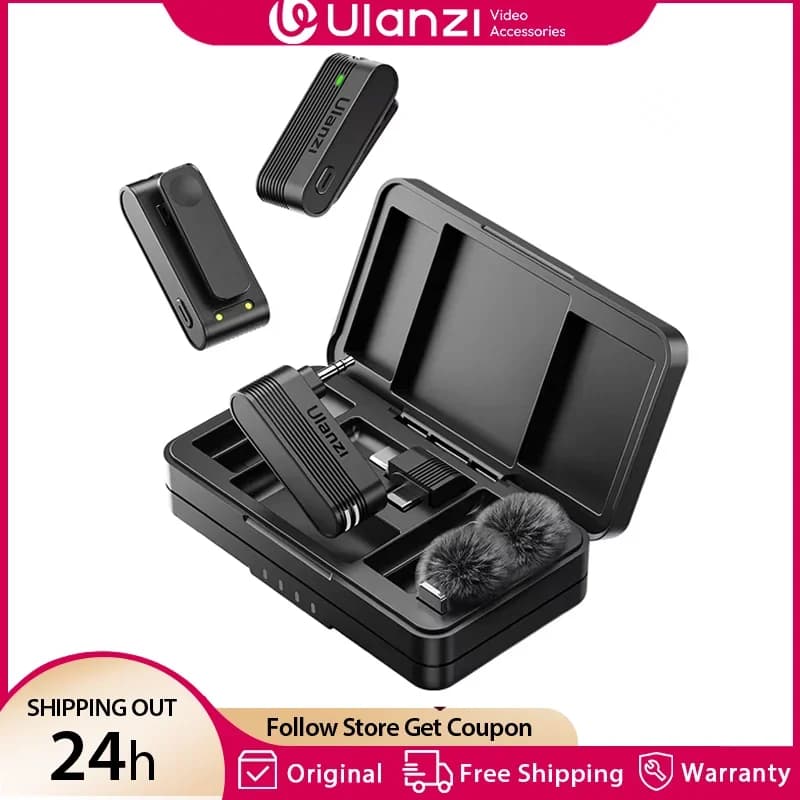 Ulanzi A100 Wireless Lavalier Microphone Professional 20M Audio Video Voice Recording Mic for iPhone 16 15 Android Phone Camera