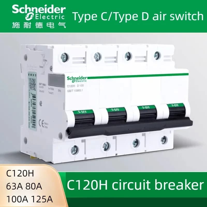 Schneider Electric C120H Air Switch High Current Circuit Breaker - 63A 80A 100A 125A 1P 2P 3P 4P Options Type C & Type D