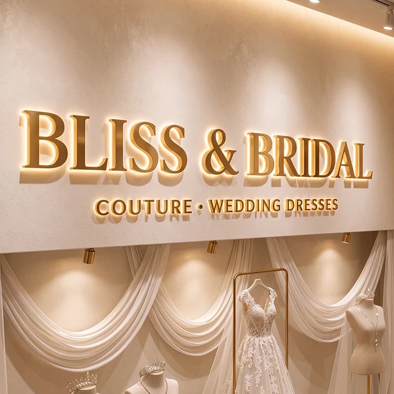 Custom 3D LED Backlit Letters Rose Gold Metal Illuminated Logo Sign Wedding Bridal Shop Reception Wall Brand Signage