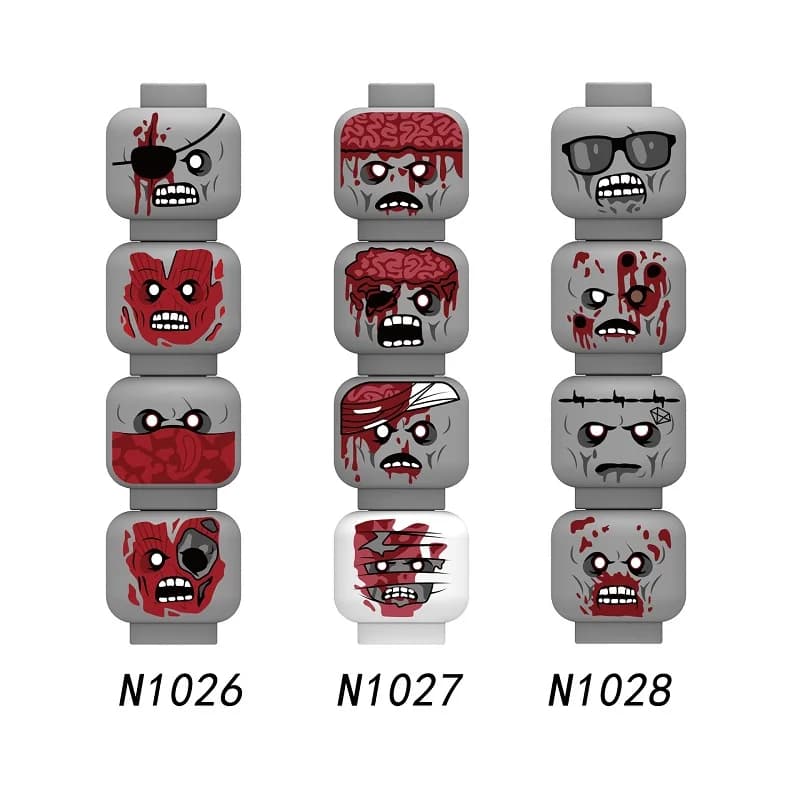 Halloween Zombie Skeleton Monster Face Head Figures Facial Expression Building Blocks Mini Parts Brick Accessories Kids Toy Gift