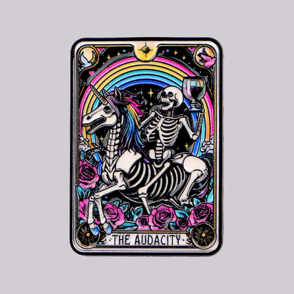 Skeleton Tarot Enamel Pin "Audacity "Brooch Pines Lapel Pins Badge on Backpack Clothing Accessories Punk Jewelry Gifts