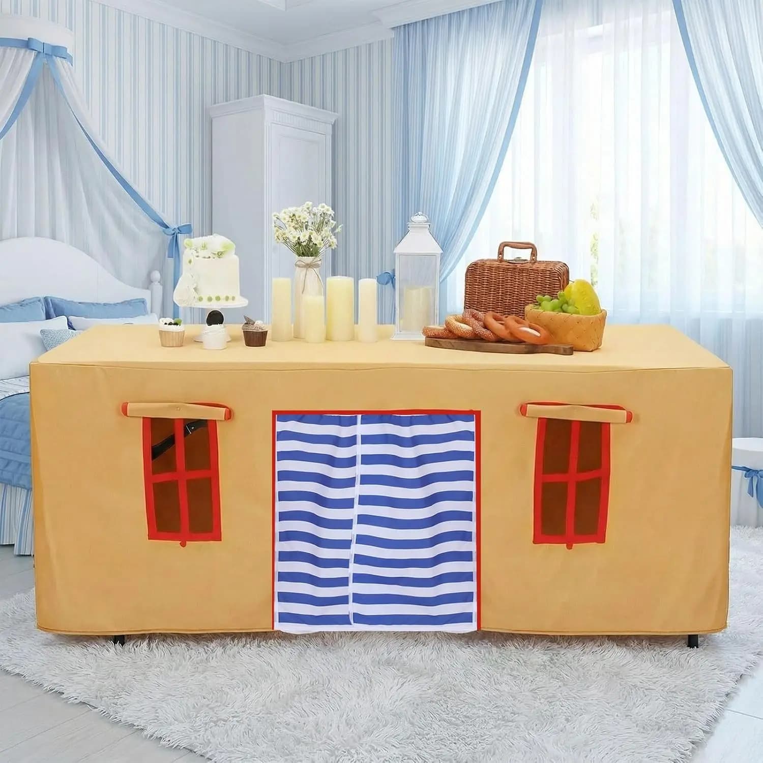 10ft X 7.5ft Tablecloth Game Room Kids Desk Castle Cover Tablecloth Tent Suitable For Restaurants, Birthdays, Indoor And Outdoor