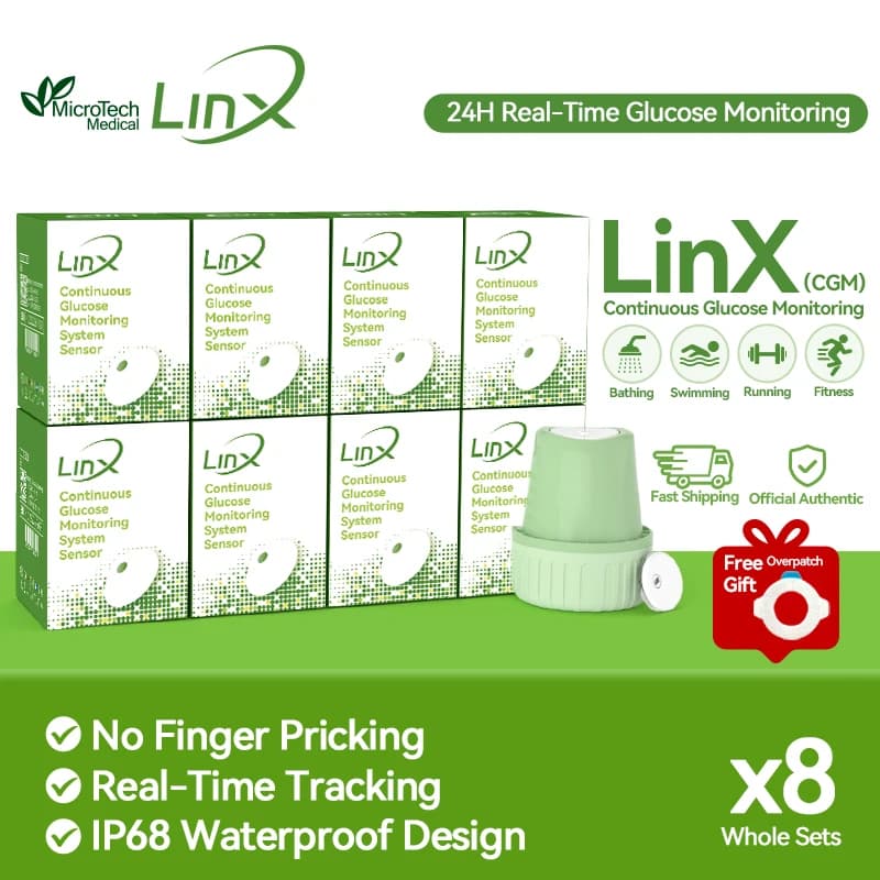 8 Sets MicroTech LinX CGM Blood Glucose Monitoring System No Finger Pricking Diabetes Management Kit