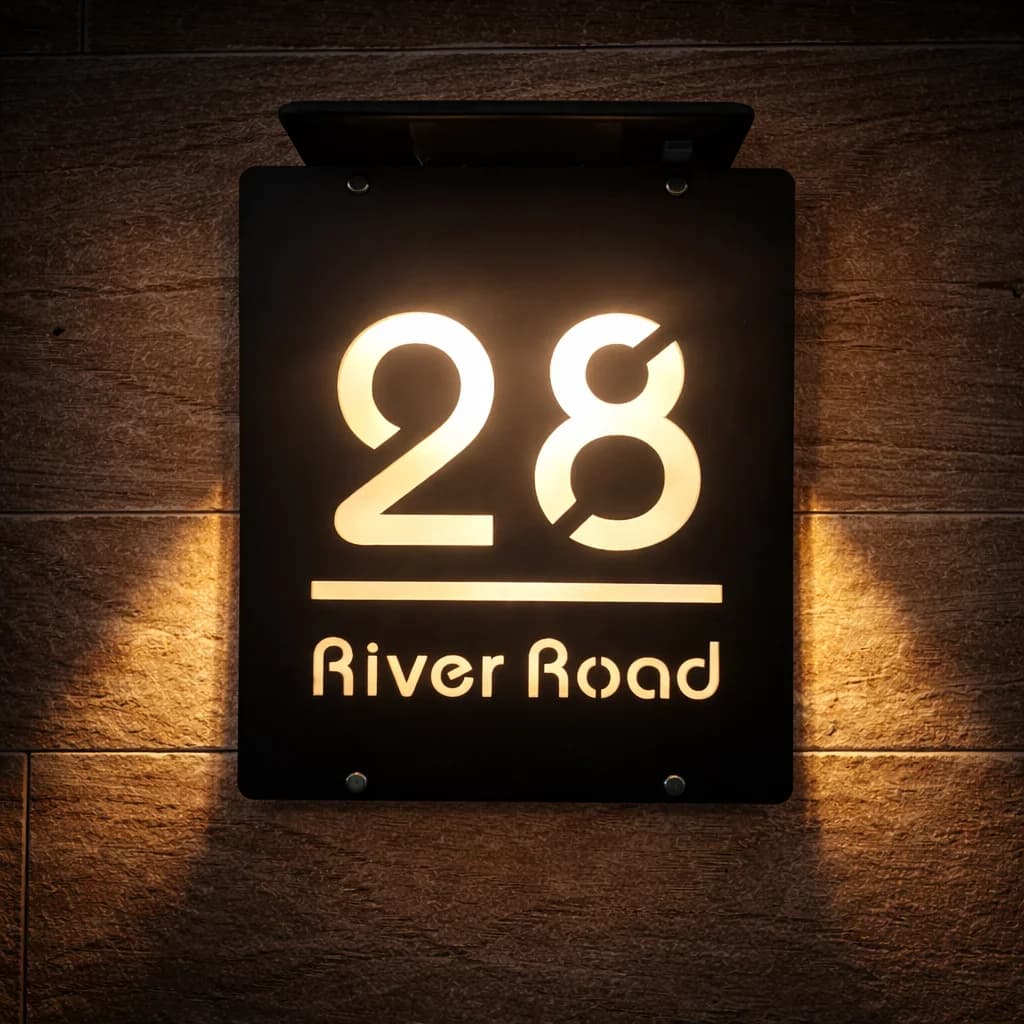 Solar LED House Number Sign Modern Acrylic Address Plaque Outdoor Waterproof Lighted Personalized Home Address Sign Wall Mounted