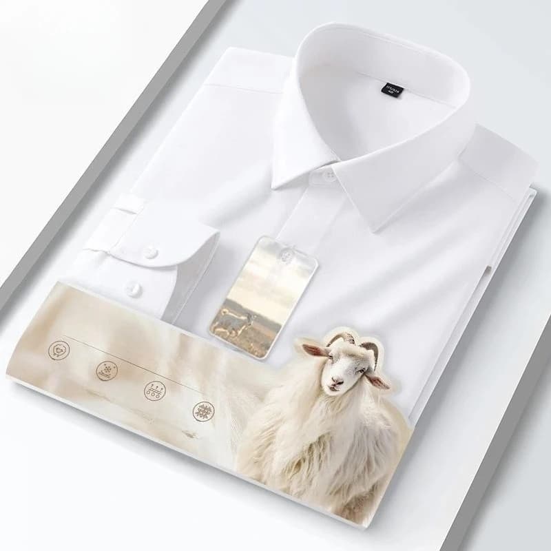 High Quality Wool Modal Long Sleeve Shirts for Men Slim Fit Formal Shirt Soft Solid Color Elegant White Business Clothes