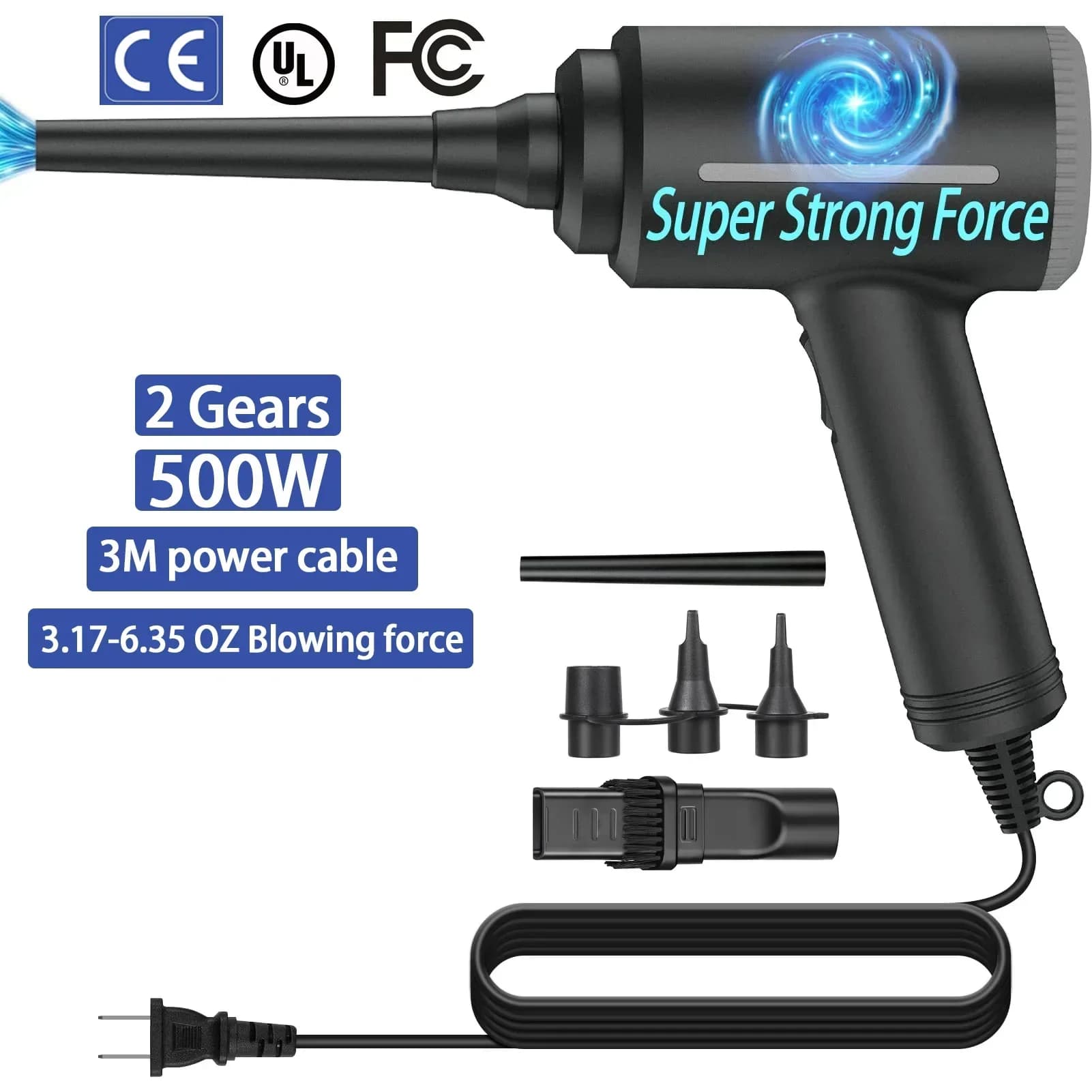 500W Electric Air Duster & Air Pump 2-in-1, Canned Air Compressed Air Cans for Computer, PC, Laptop Keyboard Cleaner, Swimming R