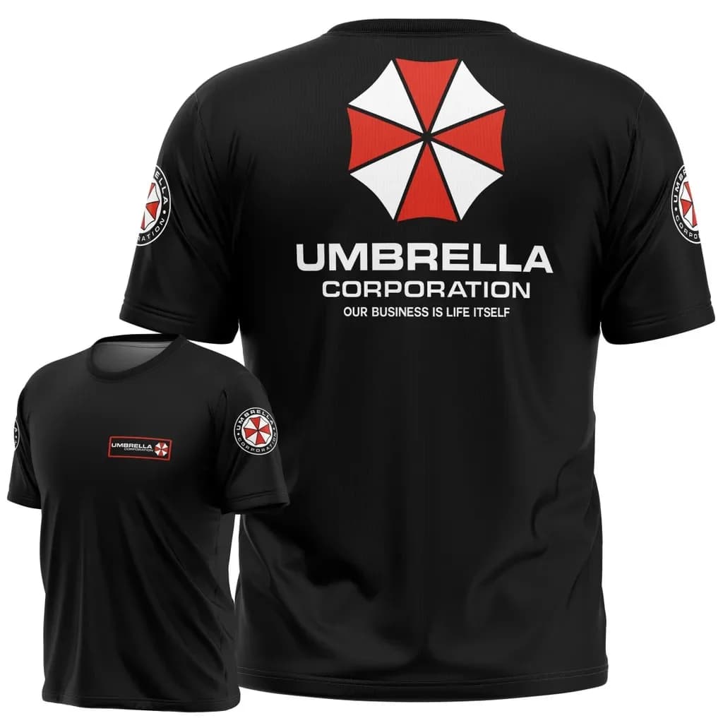 Resident Evil Umbrella Corporation T - Shirt - Black Iconic Logo & Slogan 3D Printed Perfect for Game Fans