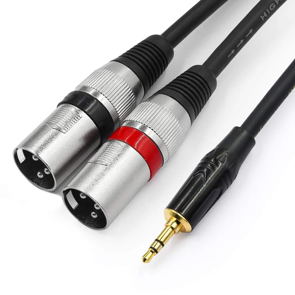 3.5mm To Dual XLR Stereo Cable 1/8 Inch Mini Jack To 2 XLR Male Y Splitter Adapter Cord for Laptop PC Smartphone Speaker Etc