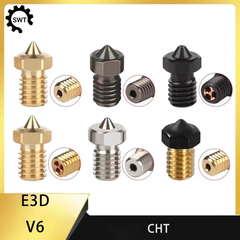 CHT High Flow Nozzle E3D V6 Hotend Nozzle Brass Hardened Steel Titanium Alloy 0.2-1.2mm For 1.75mm Filament Ender3 CR10 Printing