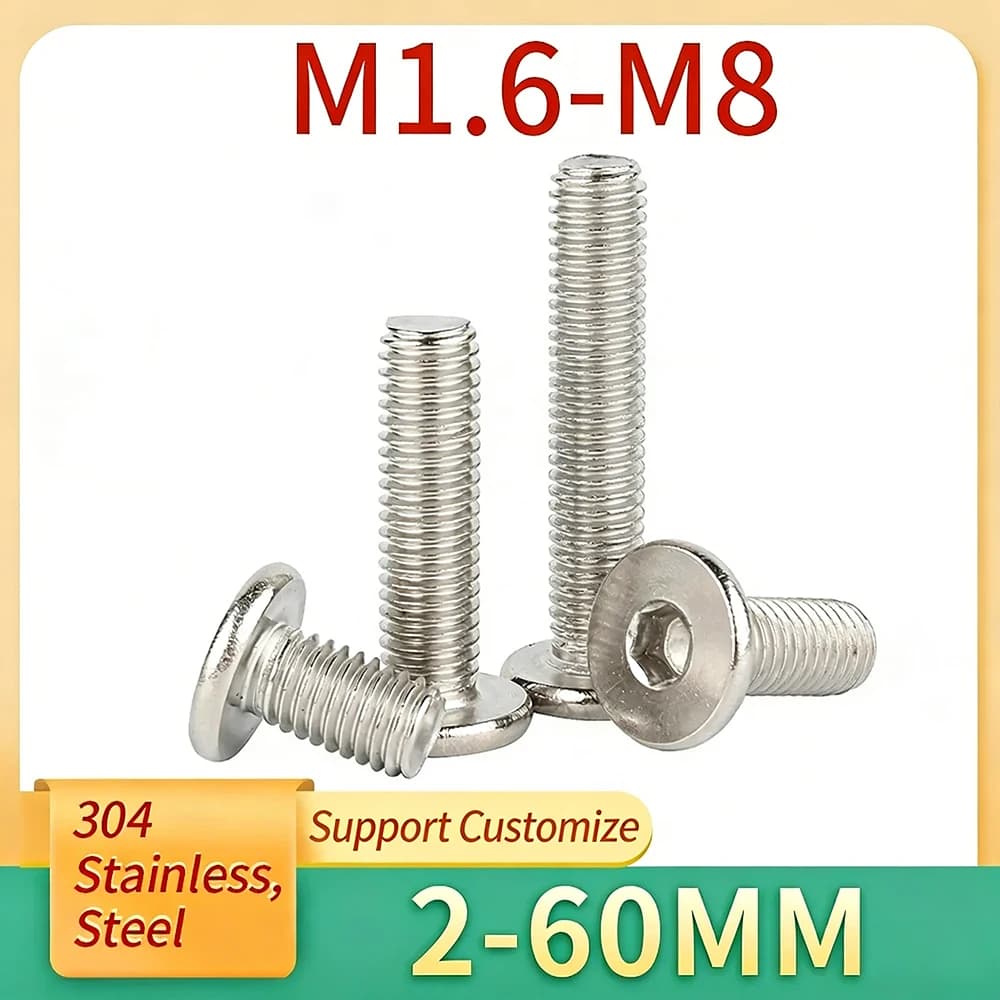 10pcs M1.6 M2 M2.5 M3-M8 Hex Hexagon Socket Ultra Thin Flat Wafer Allen Head Bolt Screw 304 Stainless Steel Support Customize