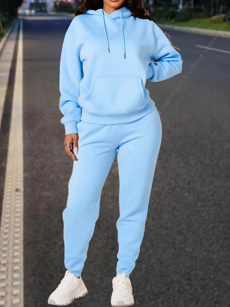 High quality pants Sets for Women Hoodie +pants Autumn Winter 2-Piece Outfits Basic blank Sweatshirt Sweatpant women Tracksuit