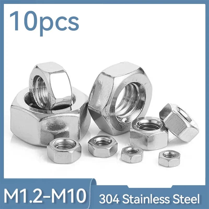 10pcs/lot M2 M2.5 M3 M3.5 M4 M5 M6 M8 M10 304 Stainless Steel Hex Hexagon Nuts