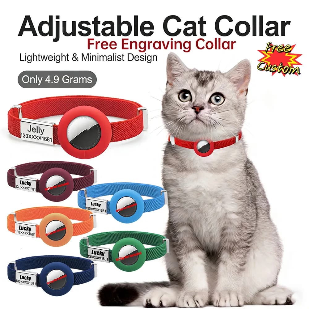 Fashion AirTag Cat Collar Elastic Customized Name Tag Tracker GPS Case Holder Anti-Loss Adjustable Pet ID Cute Dog Kitten Collar