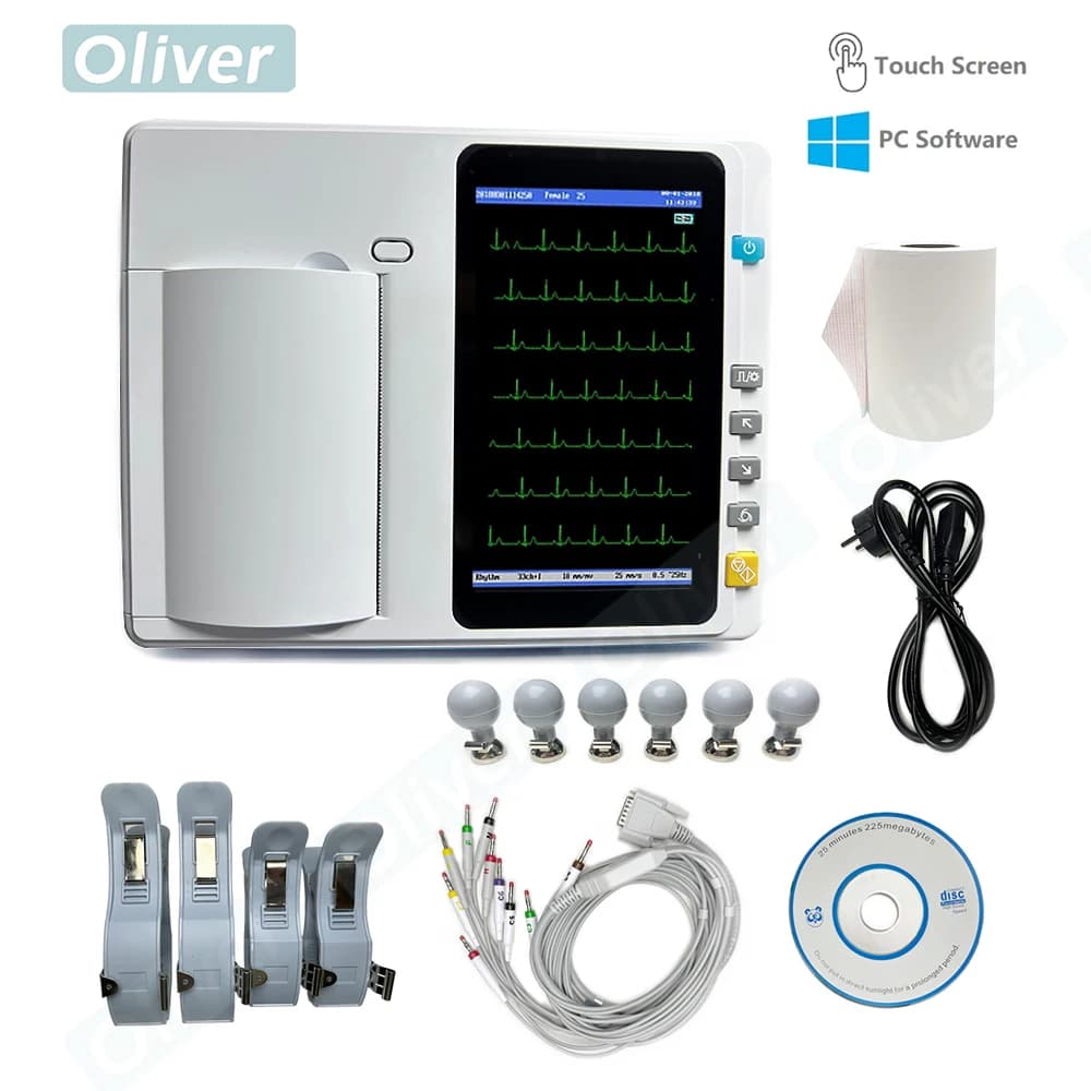 7 Inch Touch Screen Display Portable Digital 3/6 Channel 12 Leads ECG/EKG Machine Electrocardiograph Optional for Software