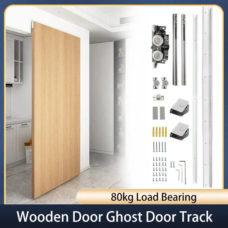 Hidden Wooden Door Ghost Door Track Hardware Sliding Door Slide Rail Kit 80kg Load Bearing for Door Widths 700mm-1500mm
