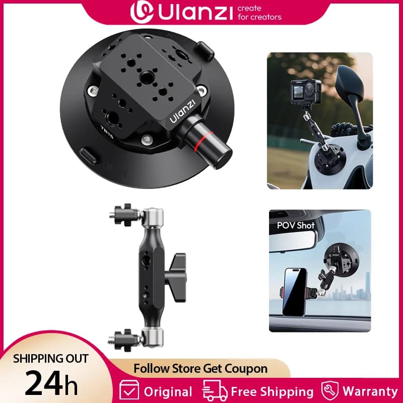 Ulanzi TB15 Camera Suction Cup Car Holder Mount for Gopro Insta 360 DJI Action Camera Phone DSLR with 1/4" 3/8" 360° Adjustable