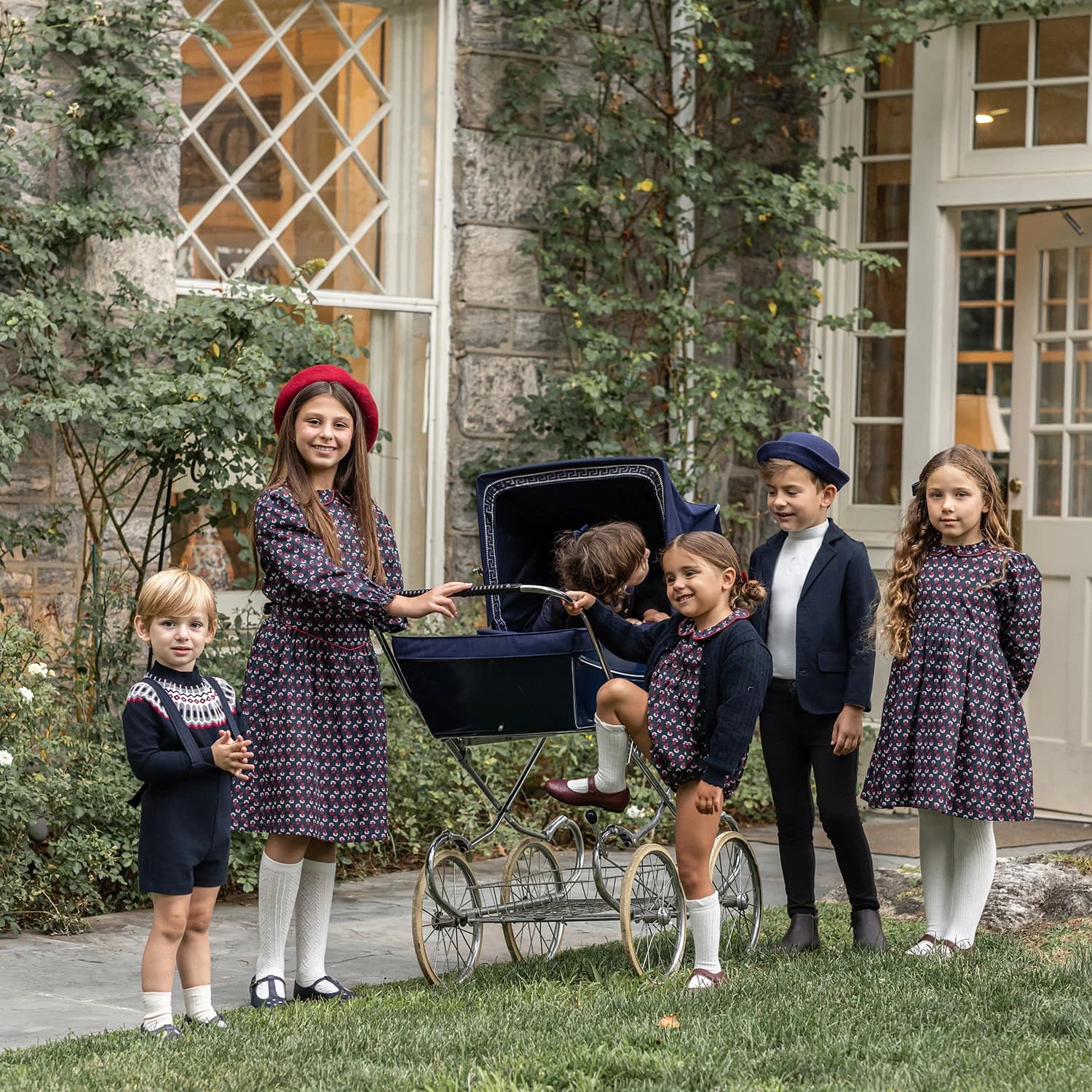 AP AW26 Madeline Collection Girls Floral Dress Boys O-neck Sweater Brothers Sisters Family Matching Clothing