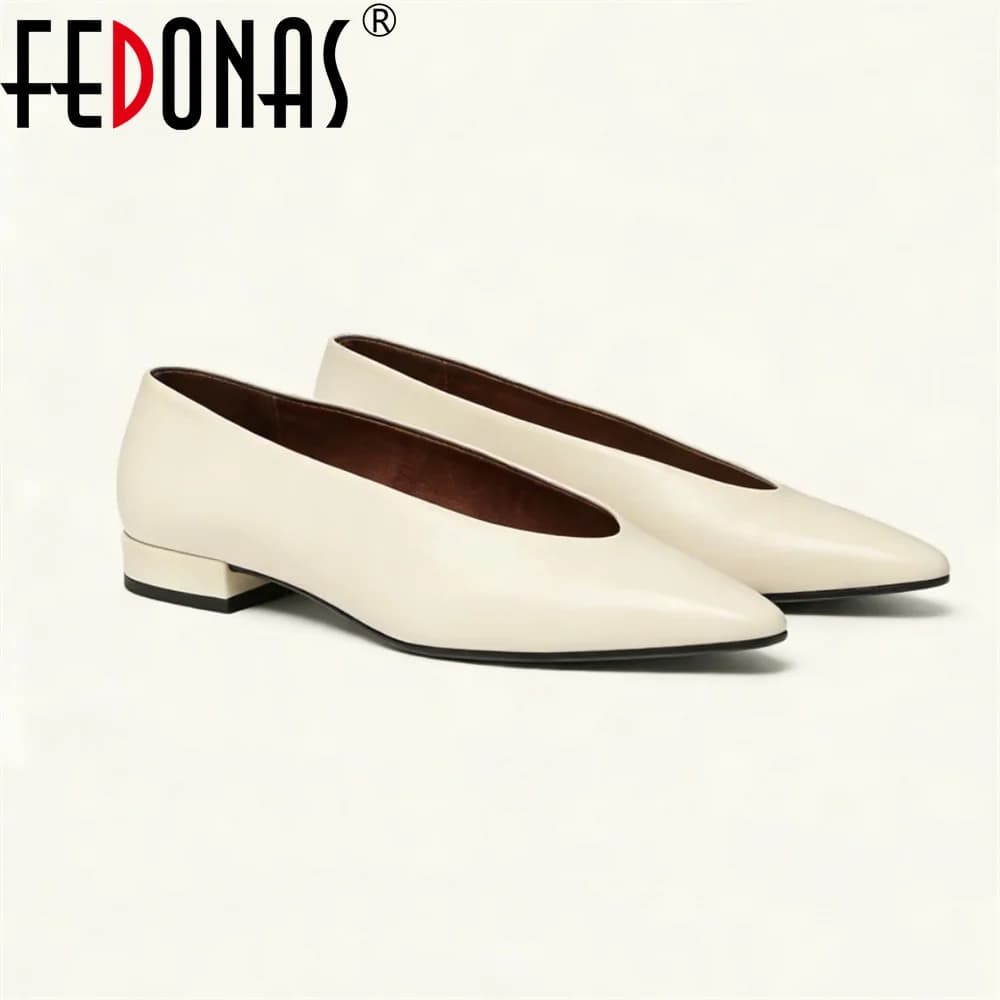 FEDONAS Classic Women Genuine Leather Pumps Thick High Heeled Soft Leather Office Pumps Pointed Toe Party Wedding Shoes Woman