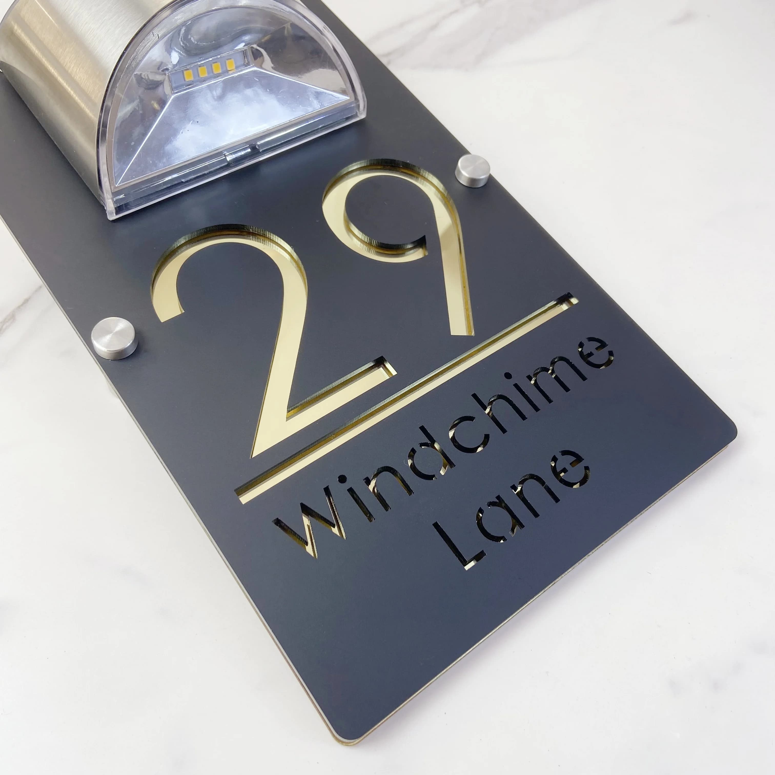 Personalized Solar LED House Number Sign Outdoor Lighted Acrylic Door Plaque Custom Laser Cut Family Name Plate for Home Address
