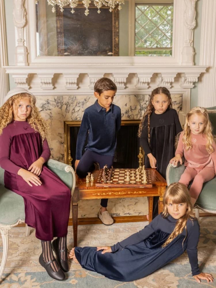 AP AW26 Friday Night Collection Boy Girl Velour With Jersey Fabric Family Matching Clothing Maxi Dress Set Clothes