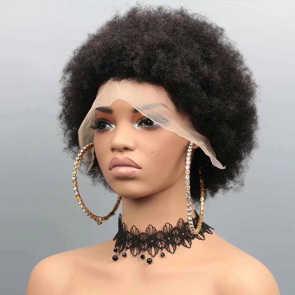 Afro Kinky Curly 13x4 Lace Front Human Hair Wigs 180% Density Short Pixie Cut Wig For Women Short Curly Pixie Remy Wig 6 Inch