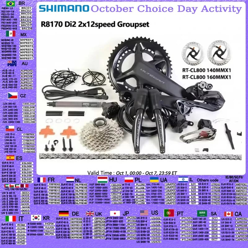 Shimano ULTEGRA Di2 R8170 2x12s Groupset Di2 R8100 Crankset 11-30T 11-34T Cassette FD RD R8150 Derailleur For Road Bike Groupset