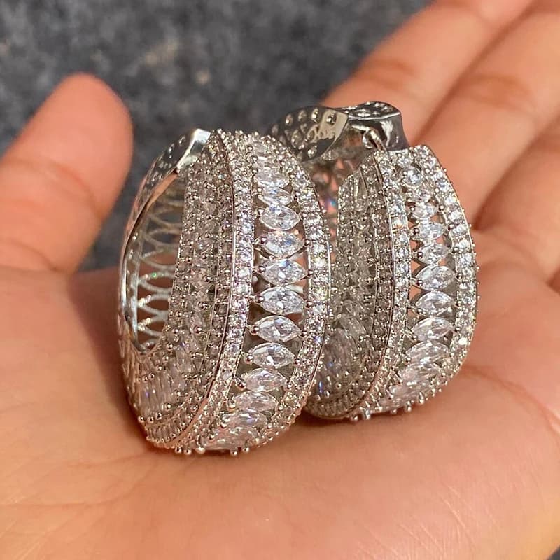 Huitan Brilliant Hoop Earrings for Women Dazzling Trendy Engagement Jewelry with CZ Delicate Chic Stylish Piercing Accessories