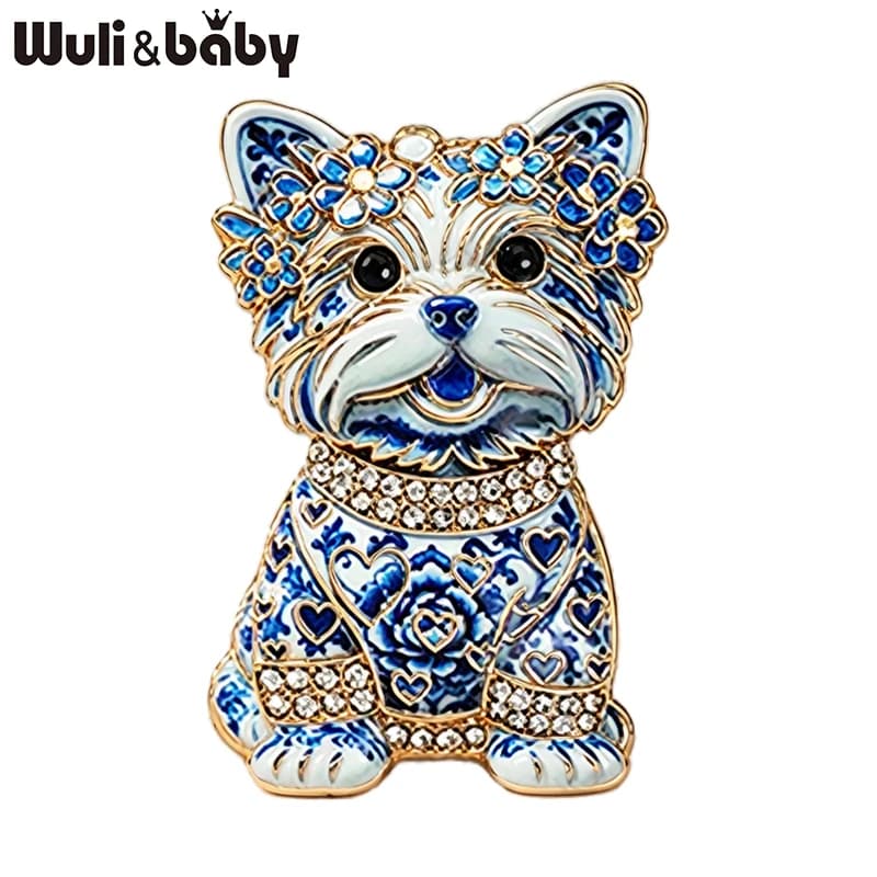 Wuli&baby Cute Sitting Dog Brooches For Women Unisex 4-color Wear Clothes Puppy Animal Party Casual Brooch Pin Gifts