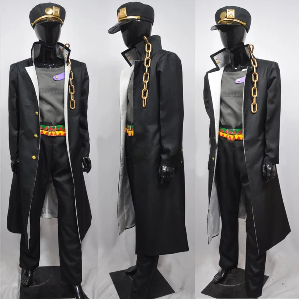 IN STOCK Jotaro Kujo Cosplay Costume Anime Part 3 Stardust Crusaders Kujo Jotaro Black Outfit Uniform Halloween Theme Party