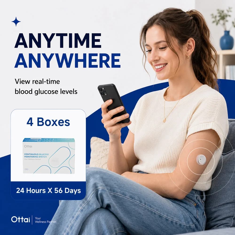 Ottai CGM 4 Boxes Continuous Blood Glucose Monitoring kit No Finger Pricking CGM Sensor Blood Sugar Meter