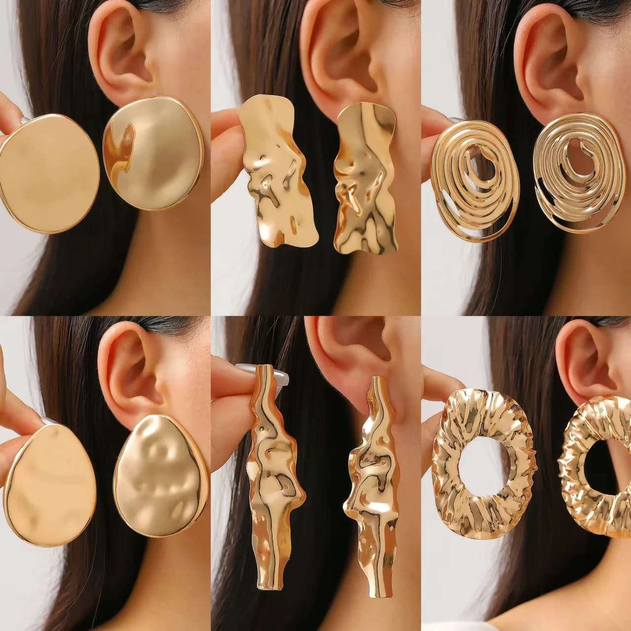 Exaggerated Gold Color Heart Oval Earrings For Women Metal Earing Jewelry 2026 Trending Irregular Wrinkled Geometric Earrings