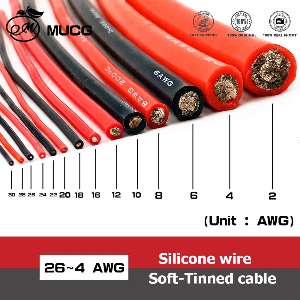 Silicone Cable Red Black Wire Car Battery Automotive Wiring Electrical Wires 10AWG 8AWG 6AWG 4AWG 2AWG 18 16 14 12 10 8 6 4 AWG