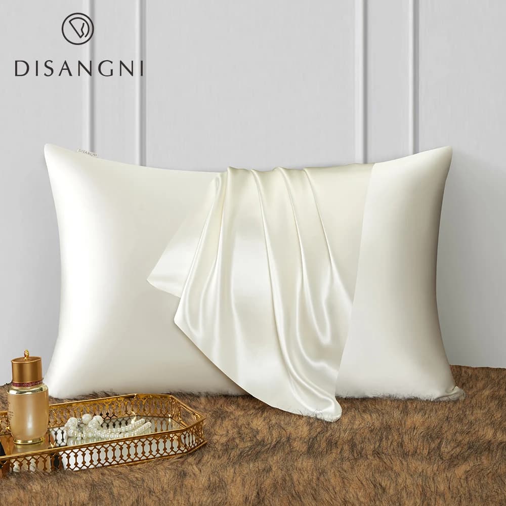 DISANGNI 22 Momme 100% Pure Mulberry Silk Pillowcase for Hair and Skin, Double-Sided Natural Silk with Hidden Zipper, Soft and B