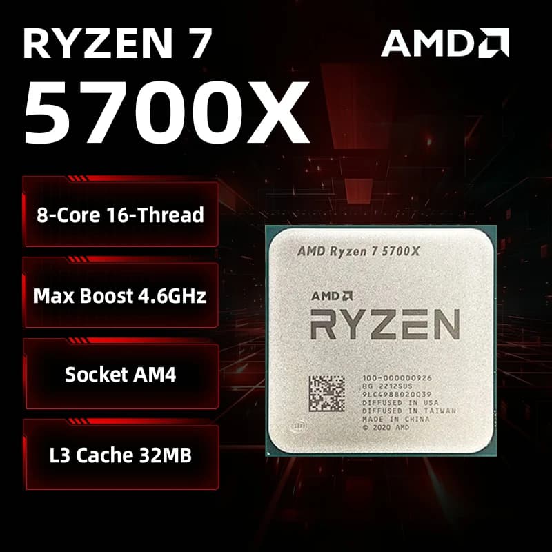 AMD Ryzen 7 5700X 100% Brand New AMD 5700X CPU Up to 4.6GHz 8-Core 16-Thread Stock AM4 Gaming Processor for Desktop 