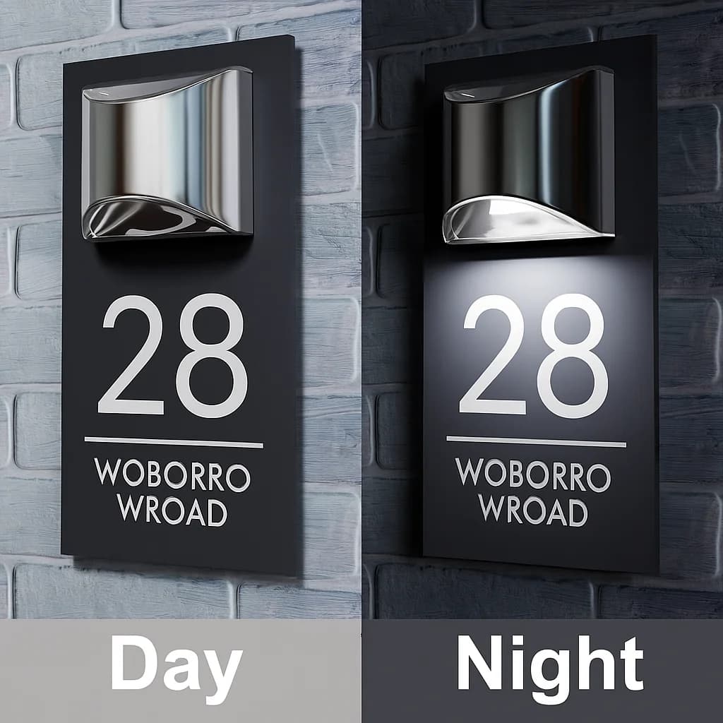 Modern Solar Light House Number Sign Outdoor Waterproof LED Address Plaque Custom Door Number Sign Matt Black Acrylic Wall Plate