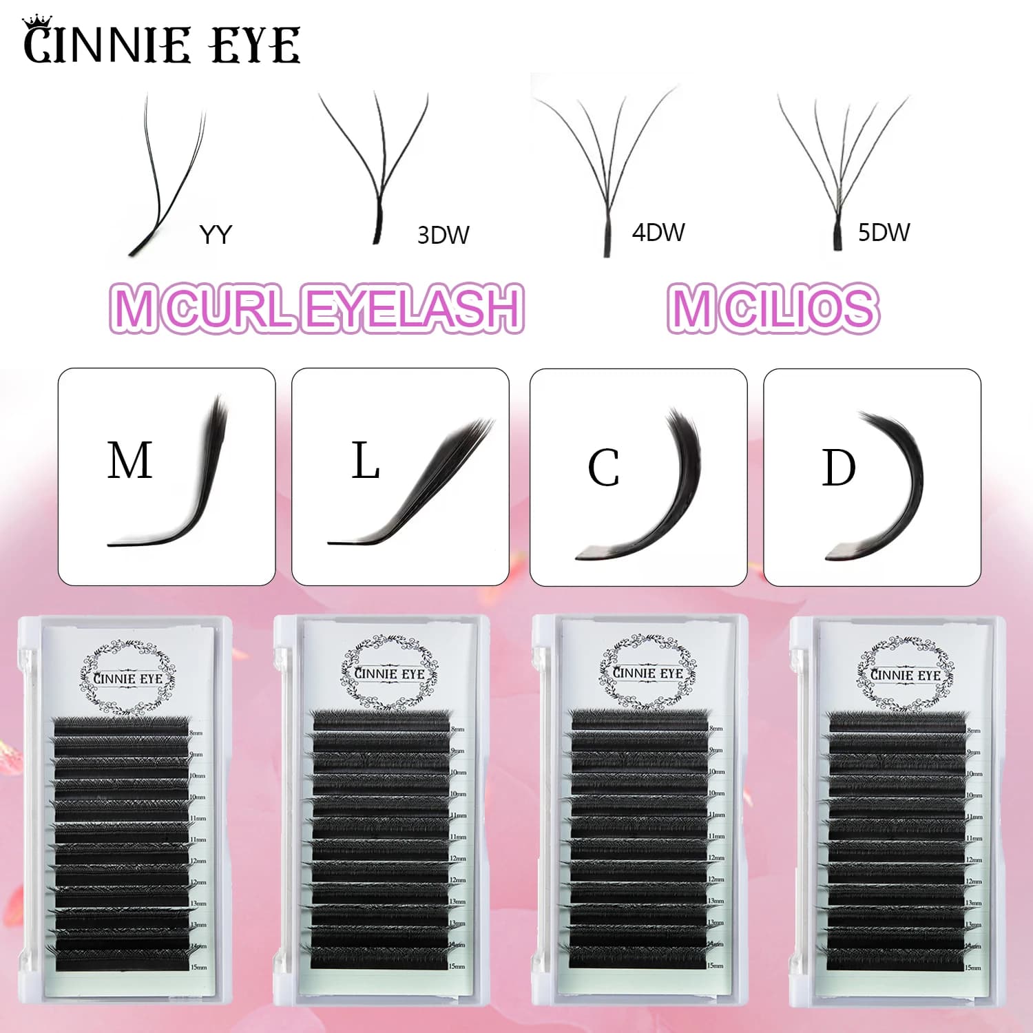 New 5DW M Curl Eyelash Extensions 4DW 2D YY Premade Volume Fans 7mm 3DW LU/L Individual Lash Bundles Cilios 5W Natural Hair