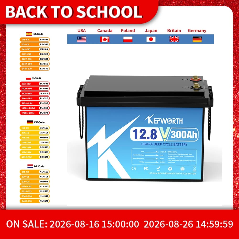 KEPWORTH 12V 180Ah 300Ah Lithium Iron Phosphate Battery With Upgraded BMS 6000 Cycles For RV Campers Golf Cart Off-Road Off-Grid
