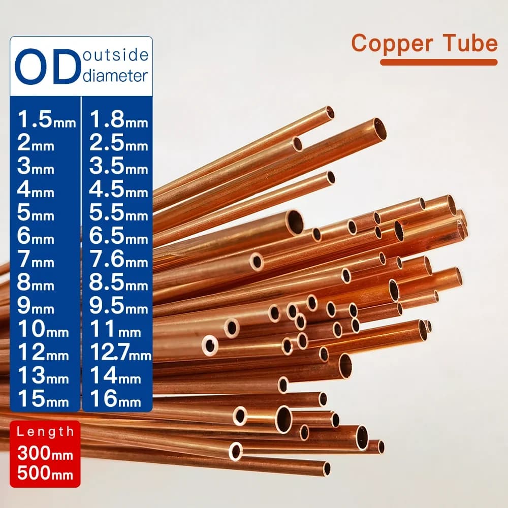 Copper Tube OD1.5-16mm Length300 500mm Round Copper Alloy Pipe Straight Red Copper Precise Thickness 0.2-2