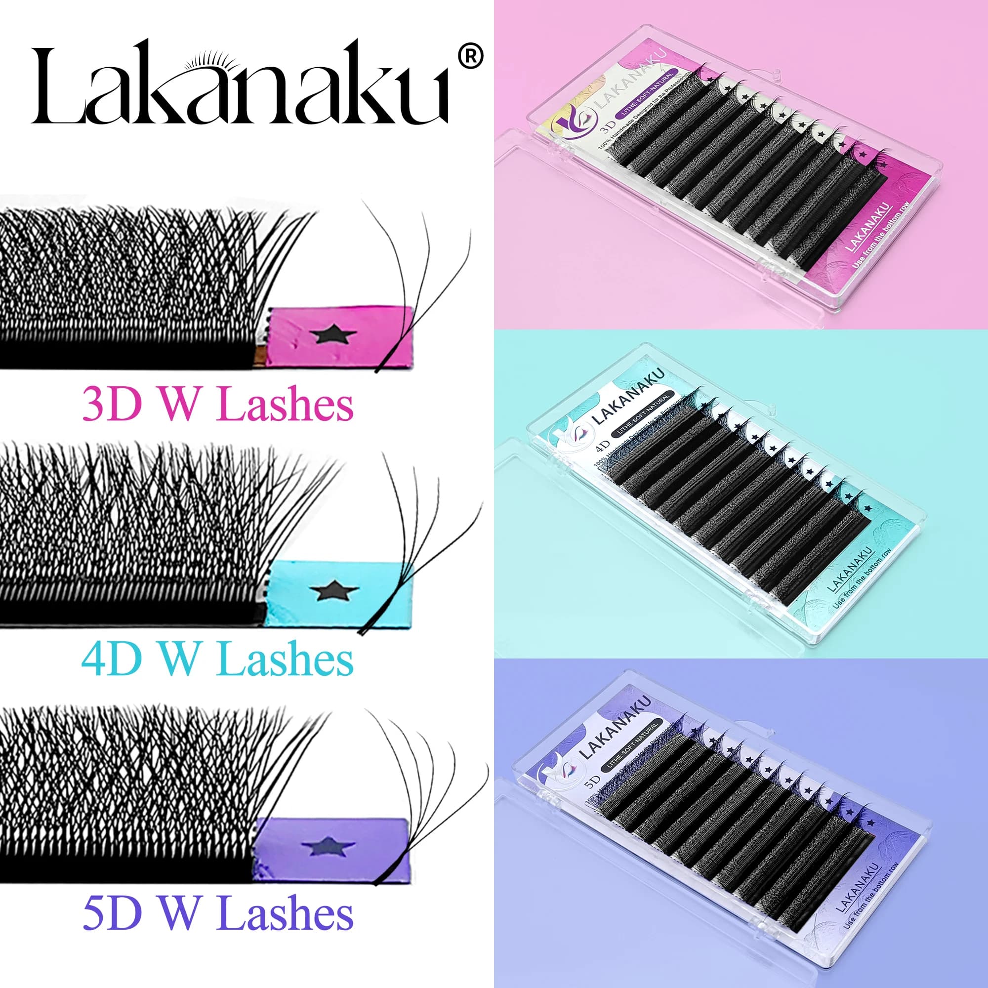 LAKANAKU M/L Curl YY/3D/4D/5D W Style Flower Lash Premade Volume Fans Eyelash Extension Natural Soft Light W Shaped Bloom Lashes