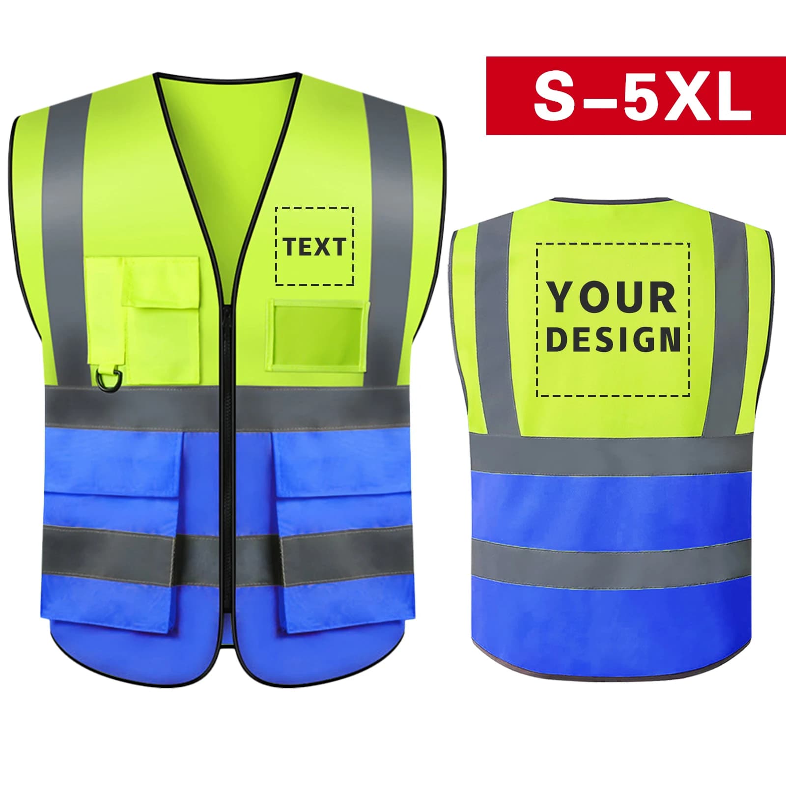 Custom Your Logo Safety Vest S-5XL Construction Work Hi Vis Workwear ANSI Class 2 Standard Safety Volunteer Builders Uniform